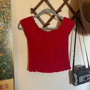 90s Shirred Lettuce Hem Crop Top